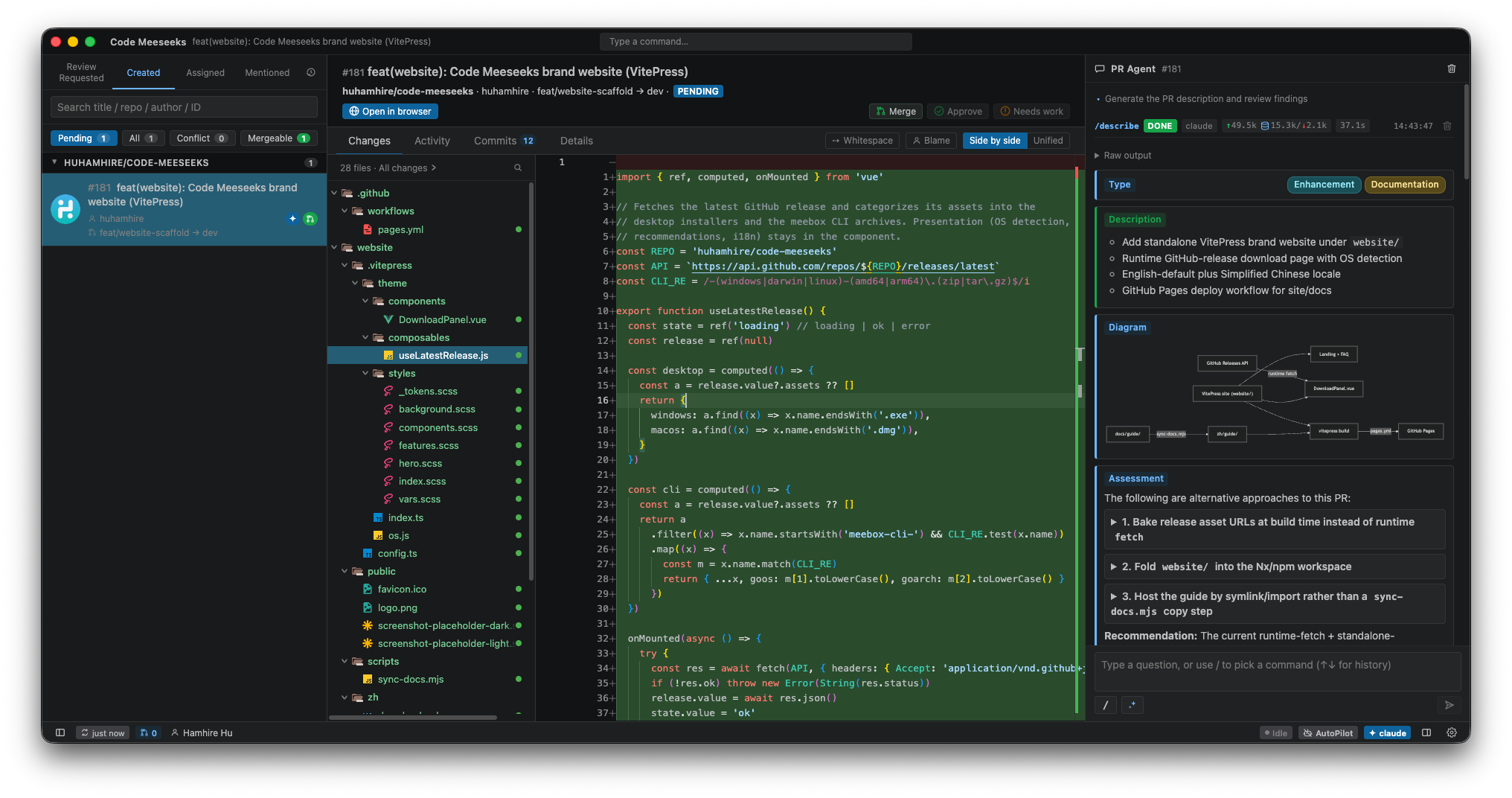 Code Meeseeks — reviewing a pull request