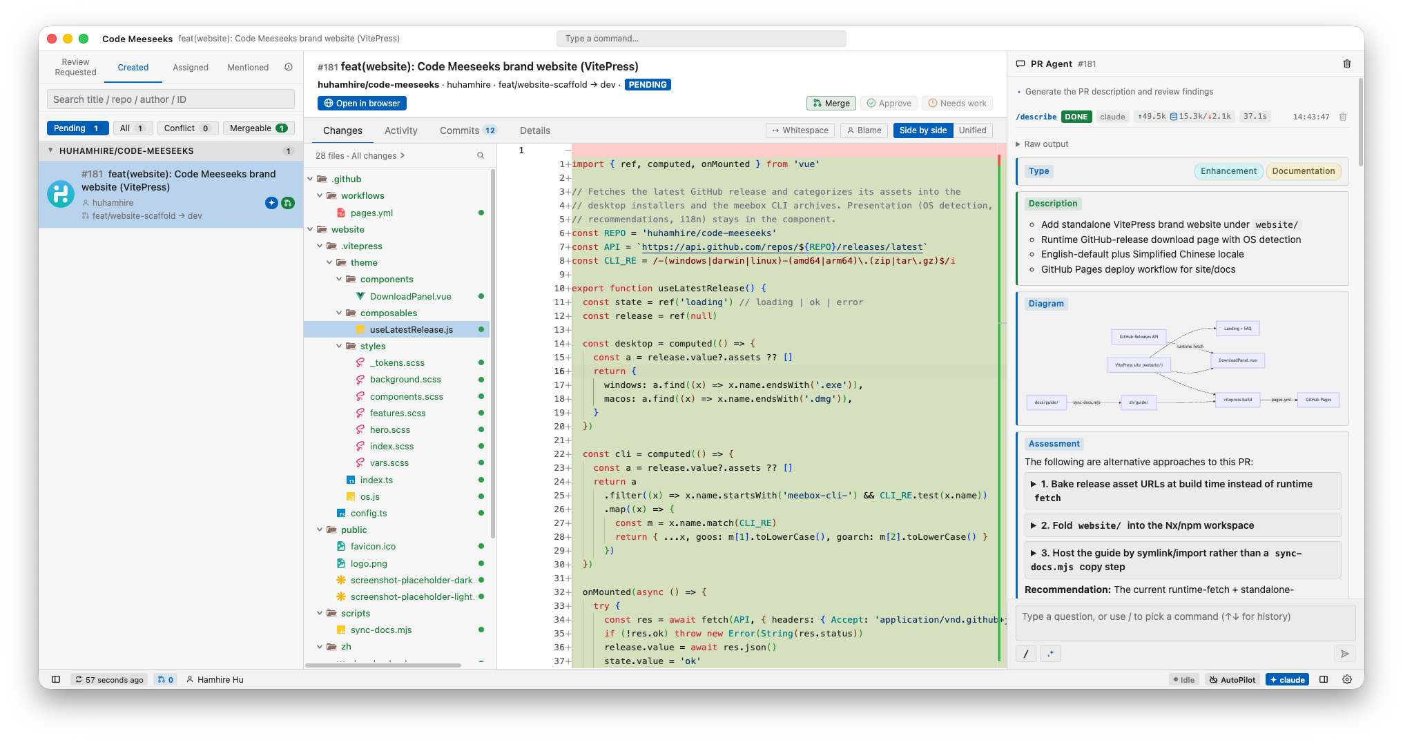 Code Meeseeks — reviewing a pull request